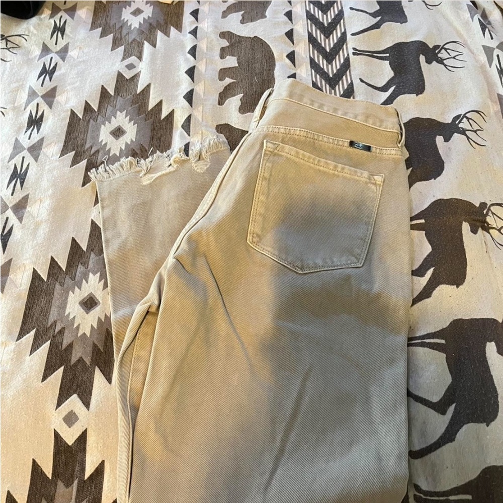 Tan Frayed Hem Jeans